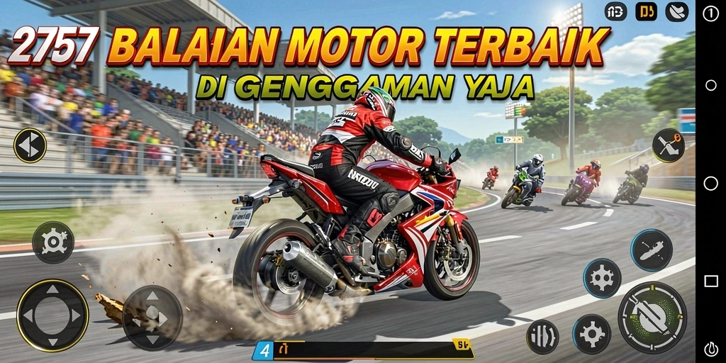 Screenshot gameplay 2757 menunjukkan kecepatan dan ketegangan balapan motor.