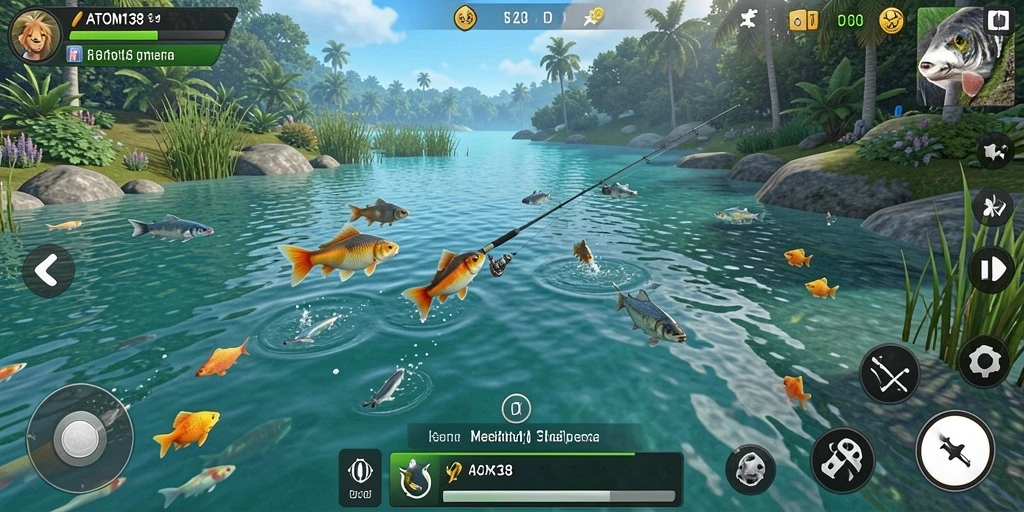 Tampilan gameplay memancing yang seru di ATOM138.