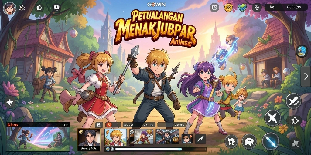 Tampilan gameplay seru dari GOWIN dengan karakter anime yang beraksi.