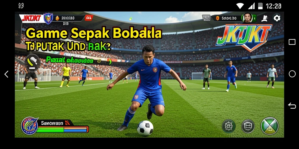 Screenshot menunjukkan aksi pertandingan sepak bola yang mendebarkan.