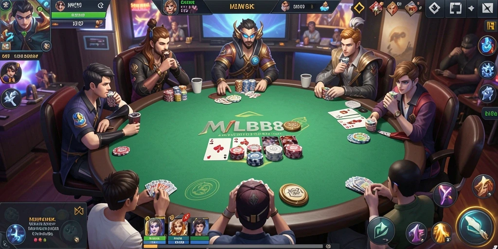 Screenshot gameplay MLBB8 menampilkan suasana poker yang seru dan menegangkan.