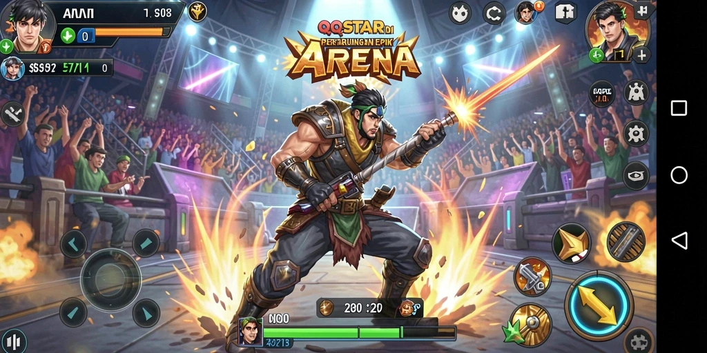 Gameplay QQSTAR yang intens dan menarik dengan aksi pertarungan yang mendebarkan.
