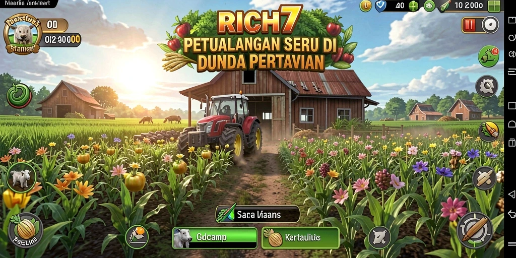 Tampilan gameplay seru RICH7 di dunia pertanian.