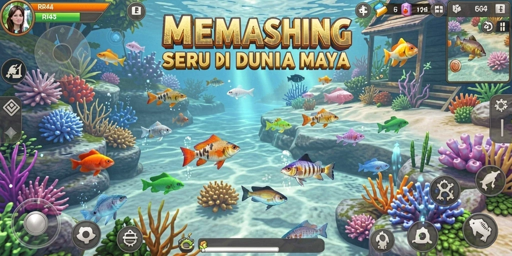 Gameplay RR44 menampilkan aksi memancing yang seru dan mengasyikkan.