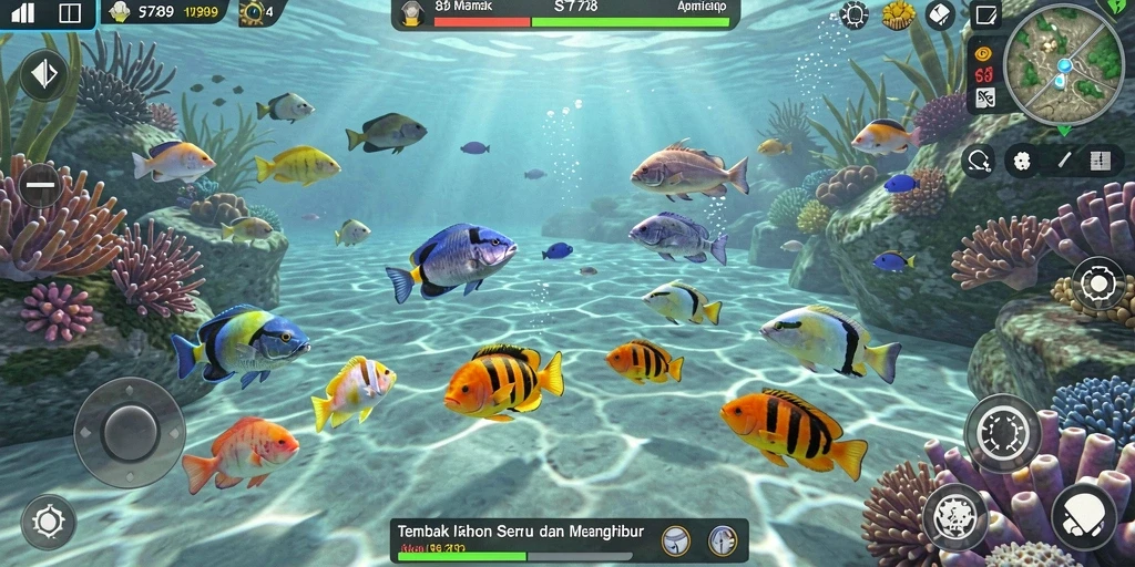 Screenshot gameplay ST789 menampilkan aksi seru menembak ikan.