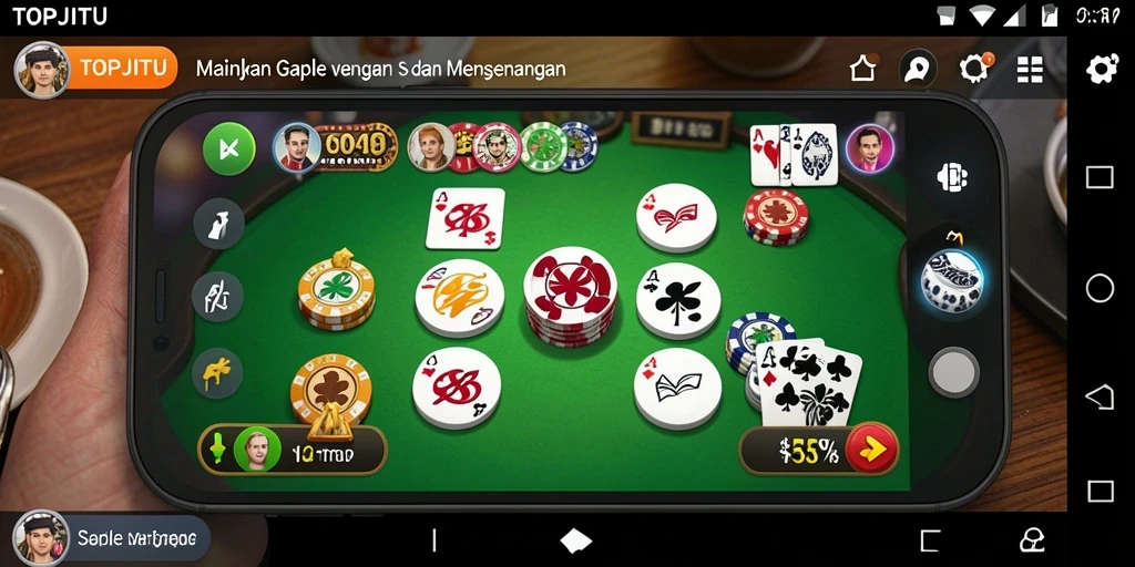 Screenshot permainan Gaple yang menampilkan tantangan dan interaksi pemain.