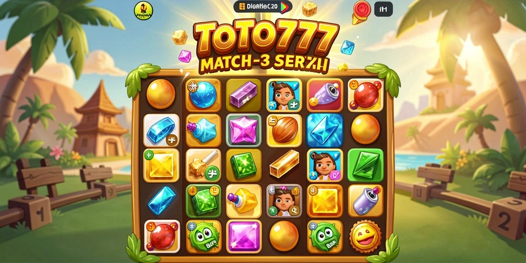 Tampilan gameplay seru dalam TOTO777 dengan berbagai tantangan Match-3.