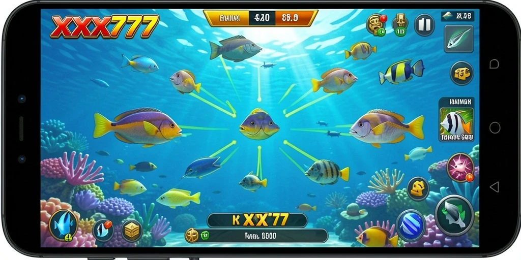 Tampilan gameplay XXX777 yang penuh aksi dan berwarna-warni.